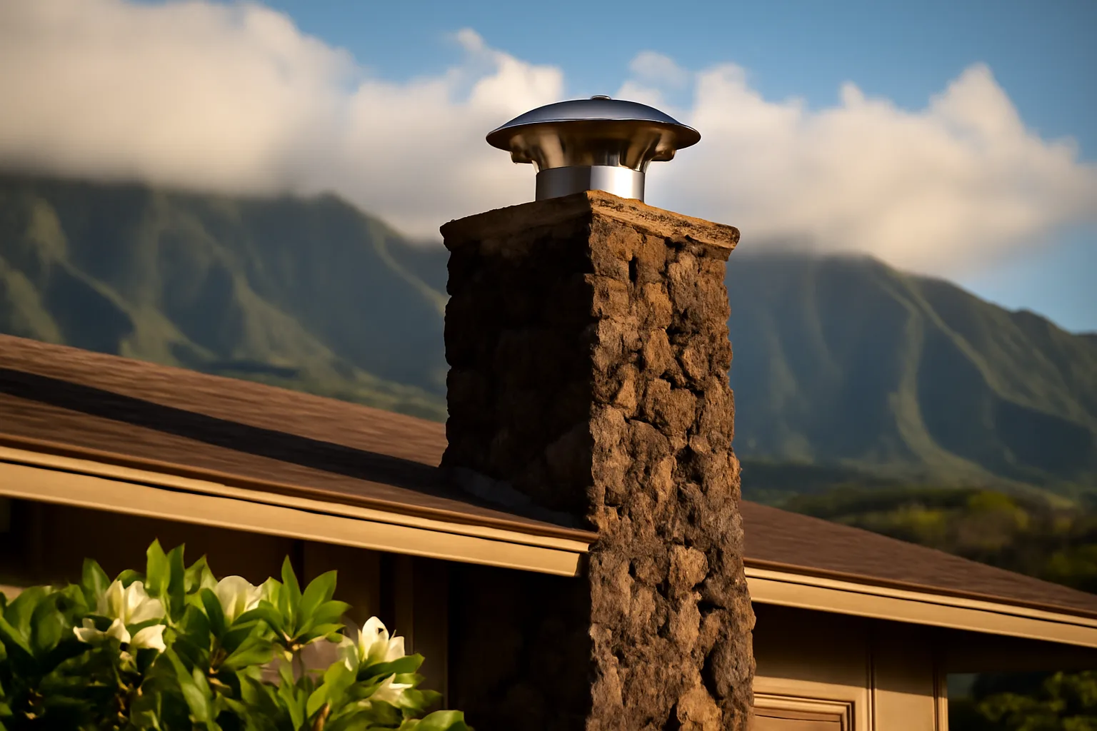 Hawaii chimney liner house chimney in late valley sunlight